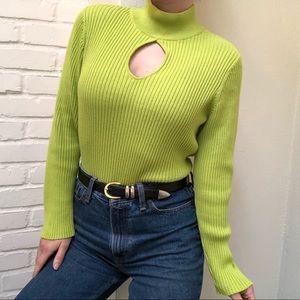 Lime green long sleeve sweater w/ keyhole neck